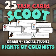 Rights of Colonists SCOOT TASK CARDS Socials Game - No Prep Grade 4 Review