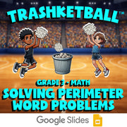 Solving Perimeter Word Problems TRASHKETBALL Math Game - No Prep Grade 3 Review
