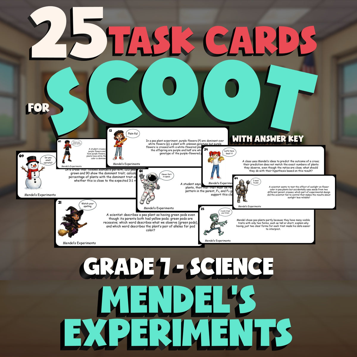 Mendel’s Experiments SCOOT TASK CARDS Science Game - No Prep Grade 7 Review