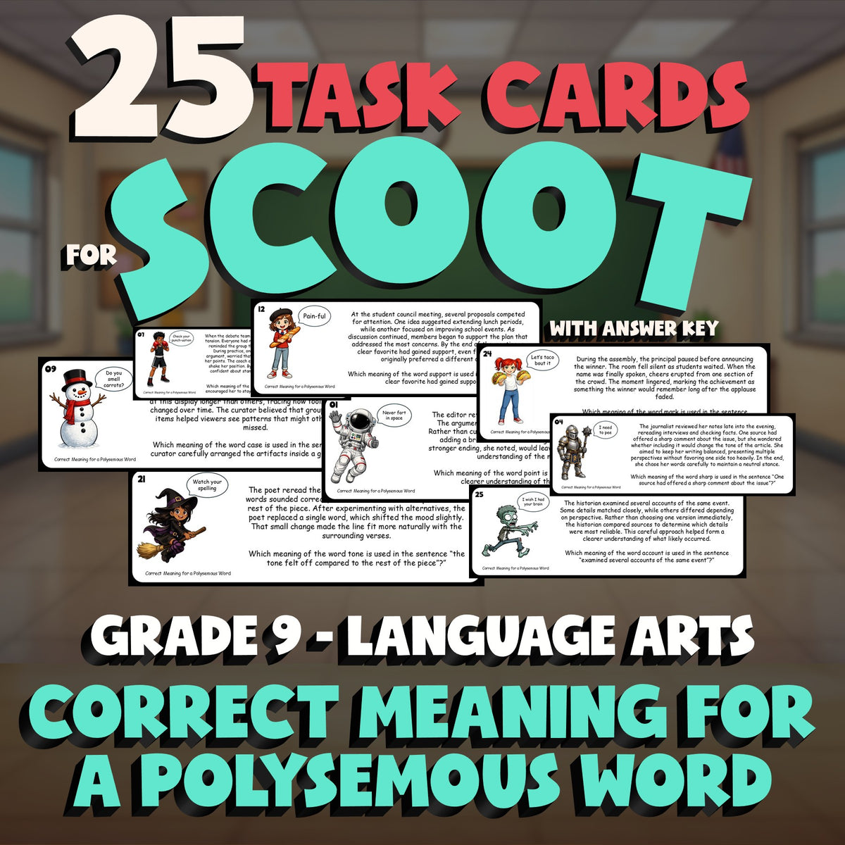 Correct Meaning for a Polysemous Word SCOOT TASK CARDS ELA Game - Grade 9