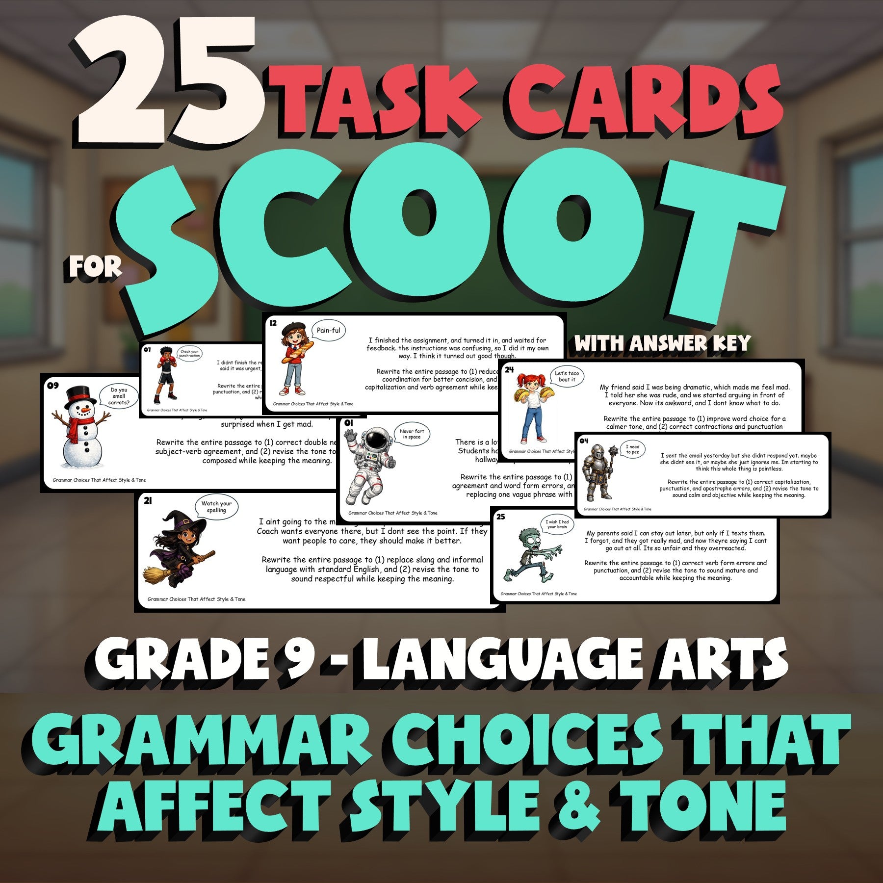 Grammar Choices That Affect Style & Tone SCOOT TASK CARDS ELA Game - Grade 9