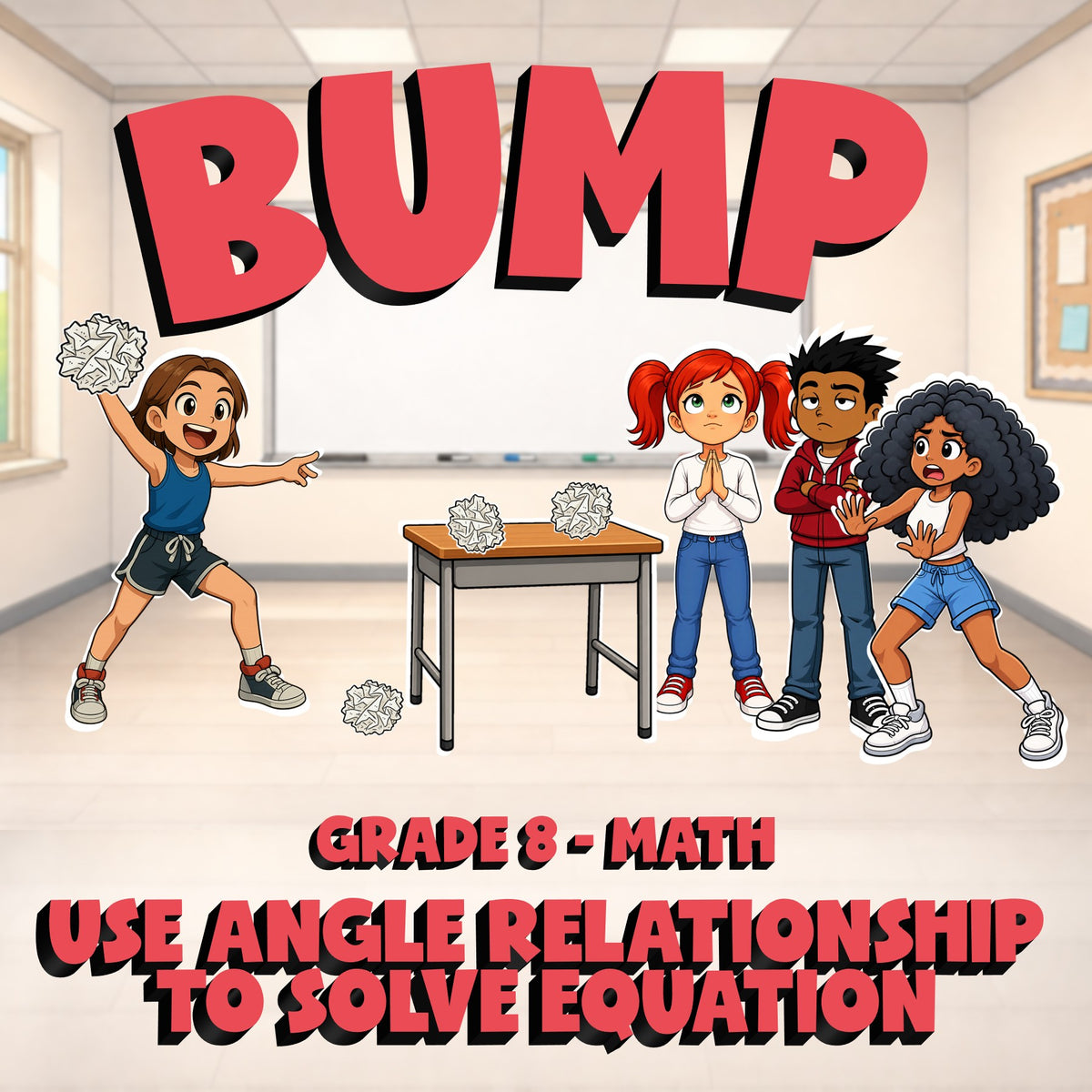 Use Angle Relationship to Solve Equation BUMP Math Game - No Prep Grade 8 Review