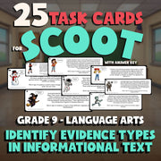 Identify Evidence Types in Informational Text SCOOT TASK CARDS ELA Game Grade 9