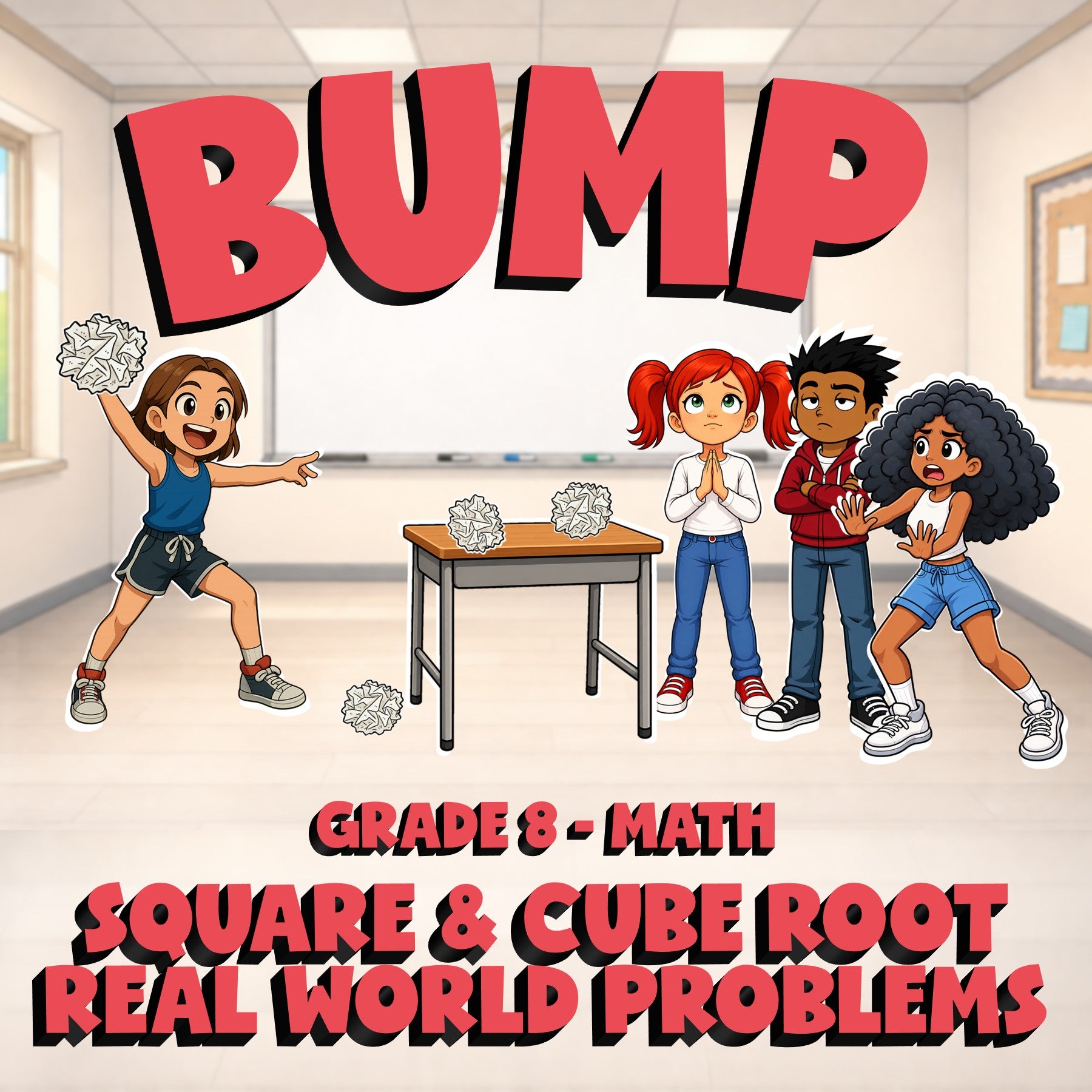 Square & Cube Root Real World Problems BUMP Math Game - No Prep Grade 8 Review