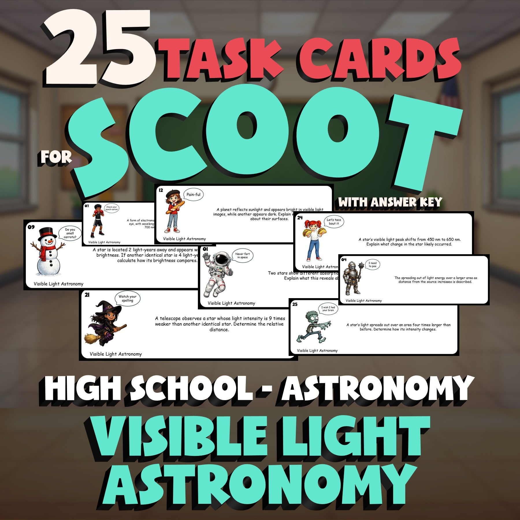 Visible Light Astronomy SCOOT TASK CARDS Science Game - No Prep Astronomy Review