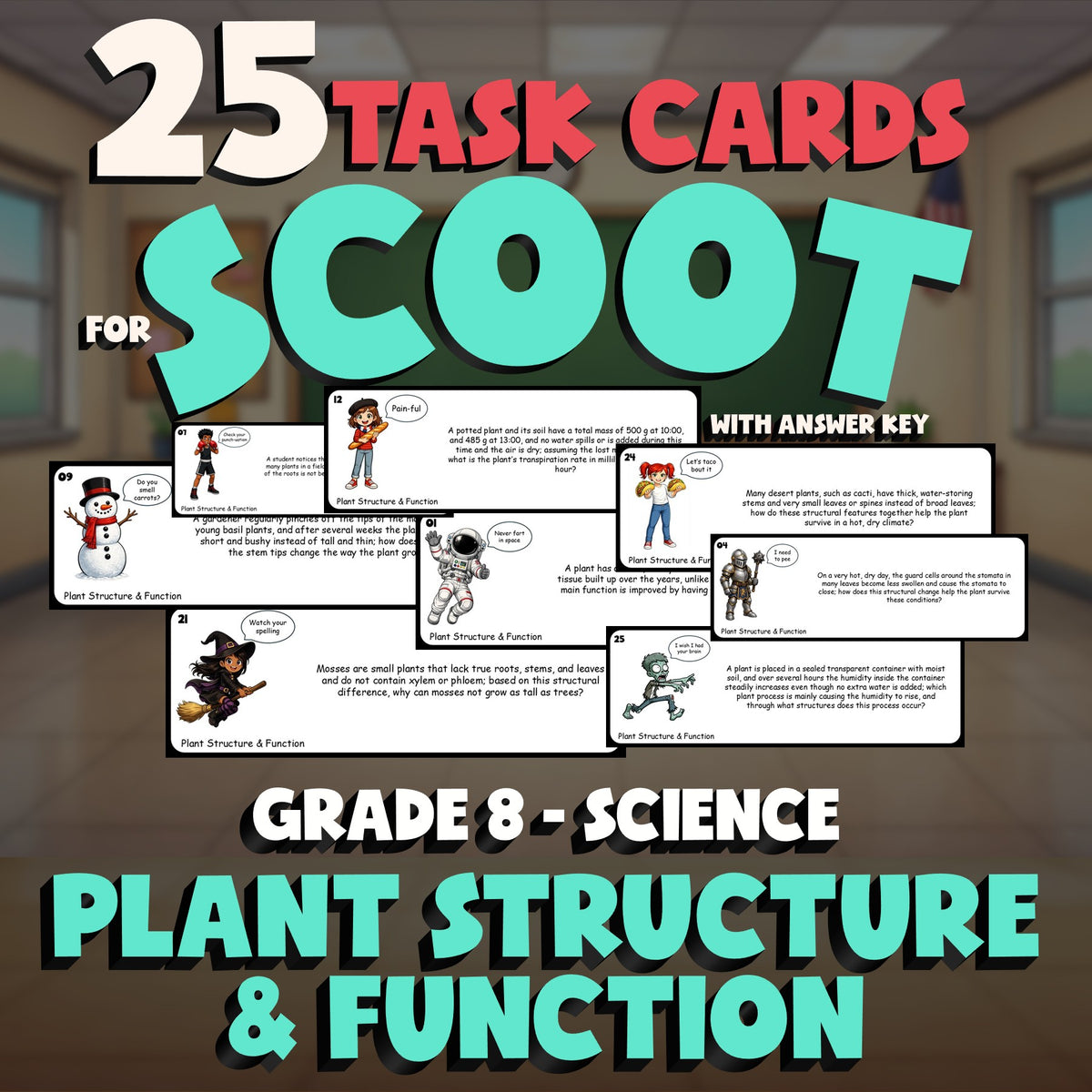 Plant Structure & Function SCOOT TASK CARDS Science Game - No Prep Grade 8