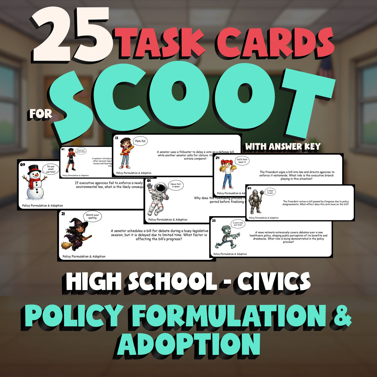 Policy Formulation & Adoption SCOOT TASK CARDS Civics Game - No Prep Review