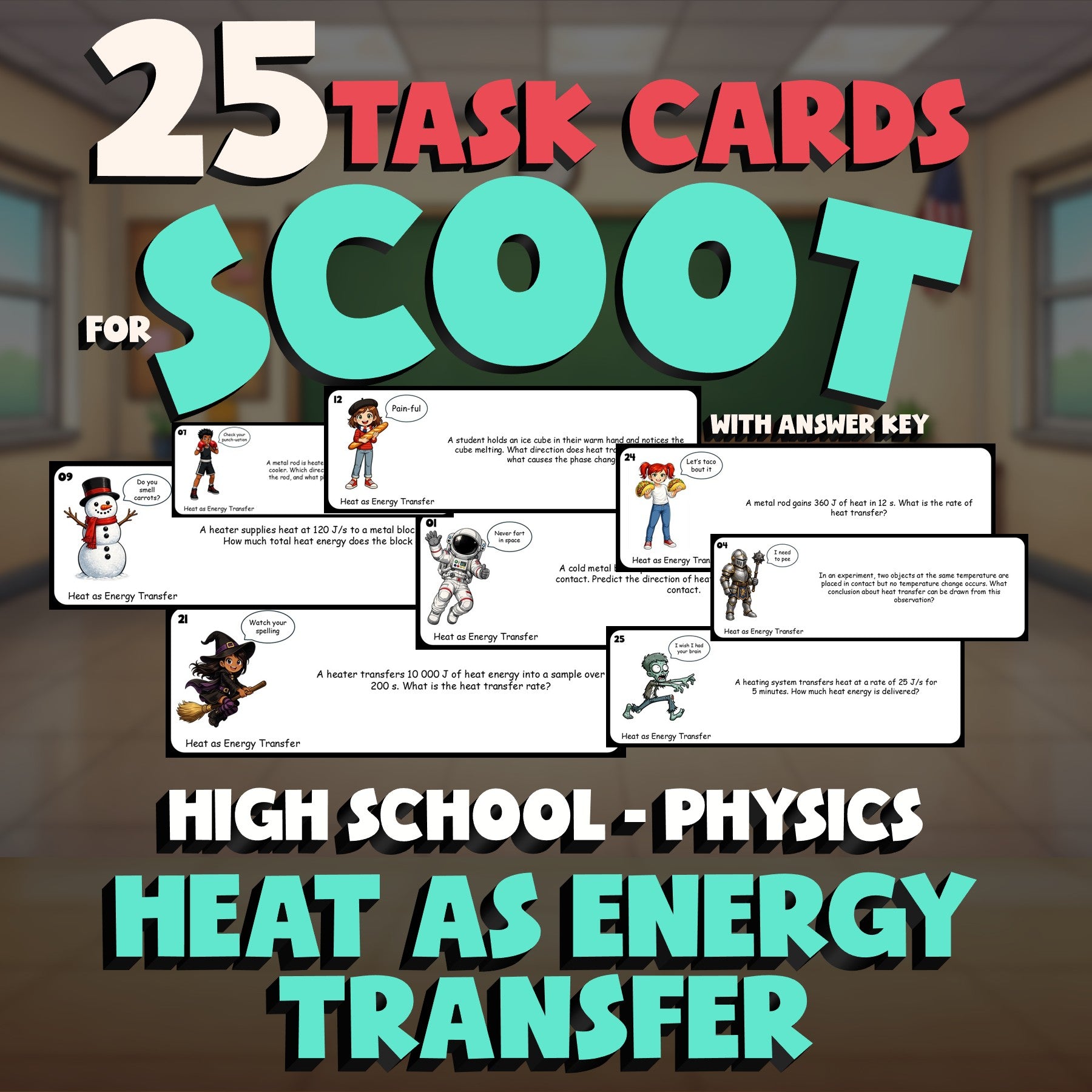 Heat as Energy Transfer SCOOT TASK CARDS Science Game - No Prep Physics Review