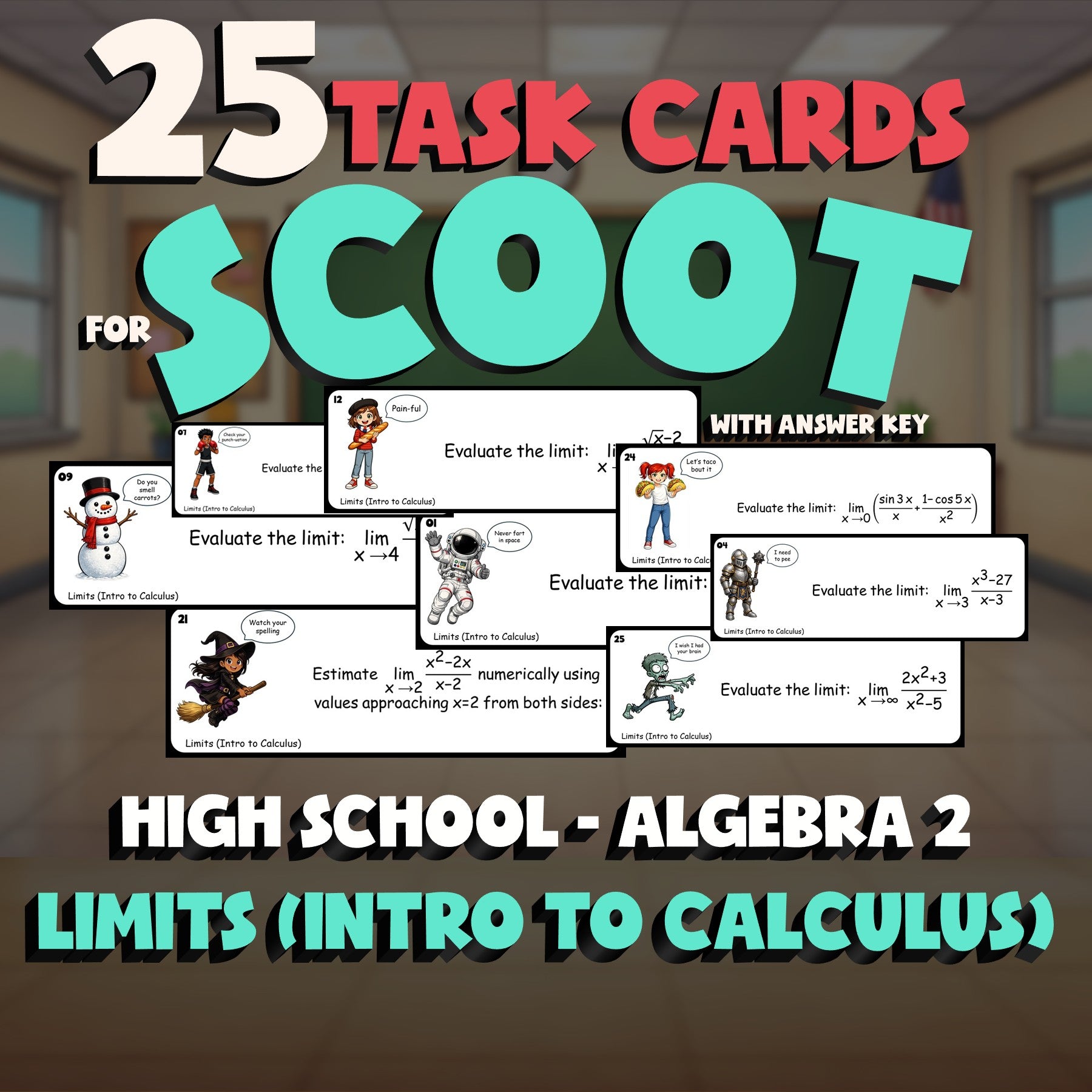 Limits (Intro to Calculus) SCOOT TASK CARDS Math Game - No Prep Algebra 2 Review
