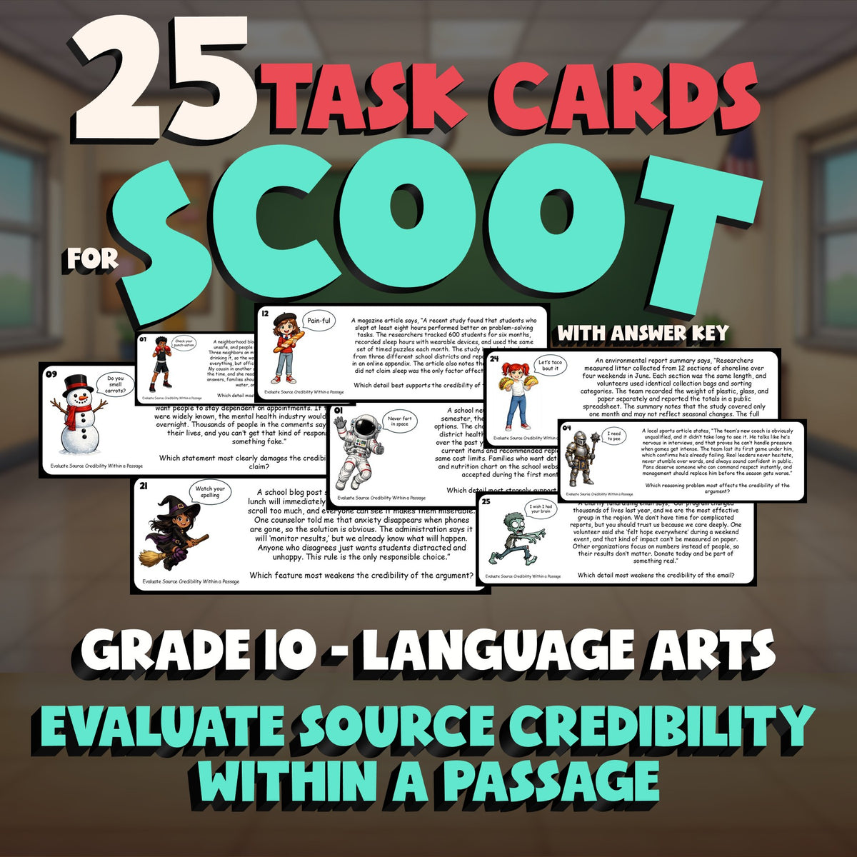 Evaluate Source Credibility Within a Passage SCOOT TASK CARDS ELA Game Grade 10