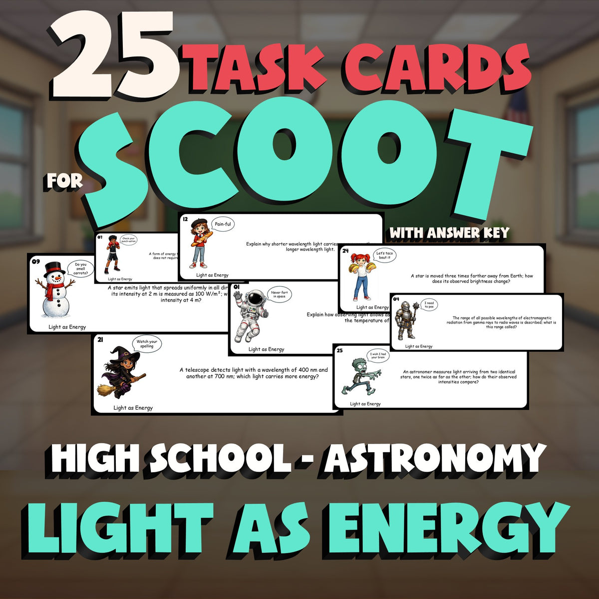 Light as Energy SCOOT TASK CARDS Science Game - No Prep Astronomy Review