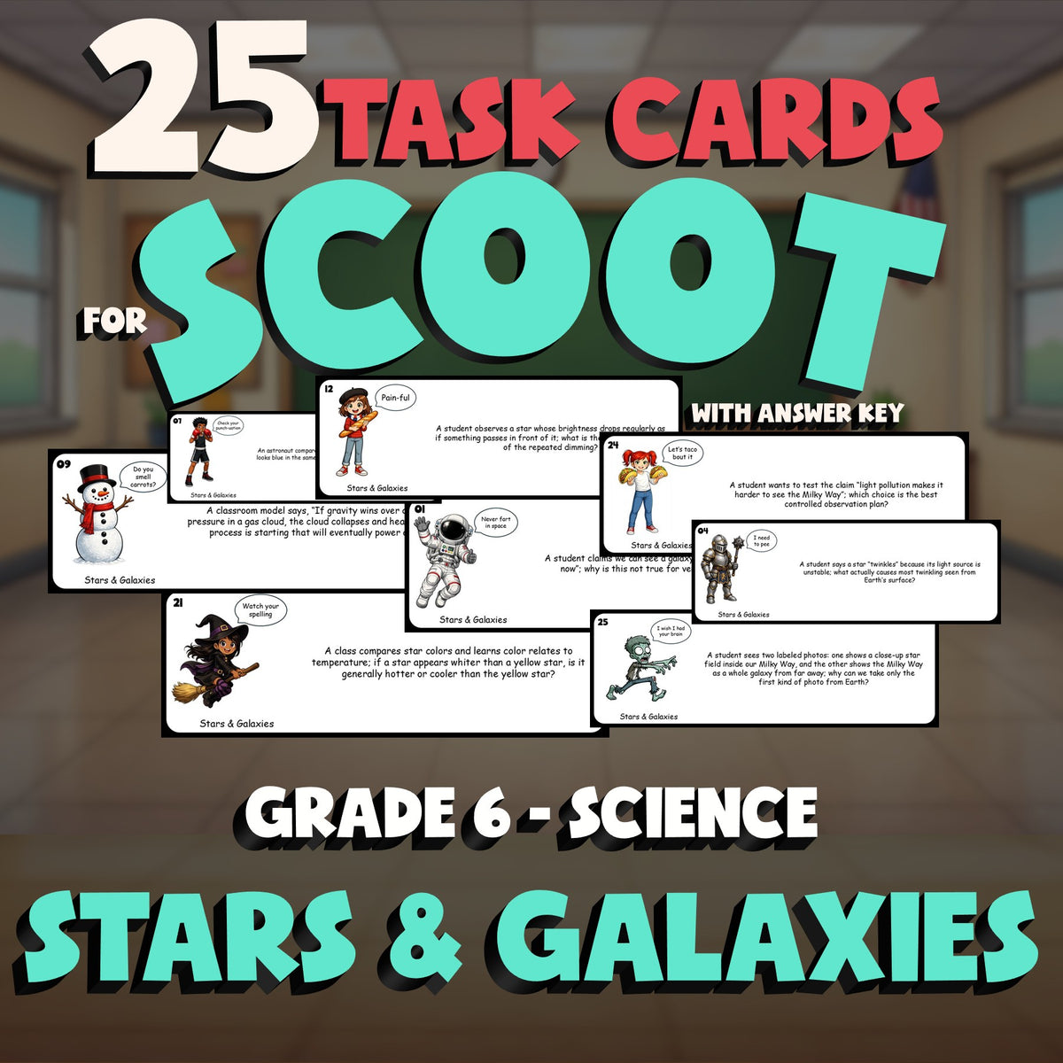 Stars & Galaxies SCOOT TASK CARDS Science Game - No Prep Grade 6 Review Activity