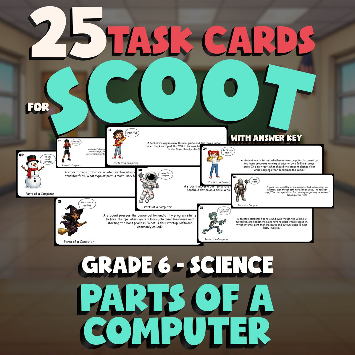 Parts of a Computer SCOOT TASK CARDS Science Game - No Prep Grade 6 Review