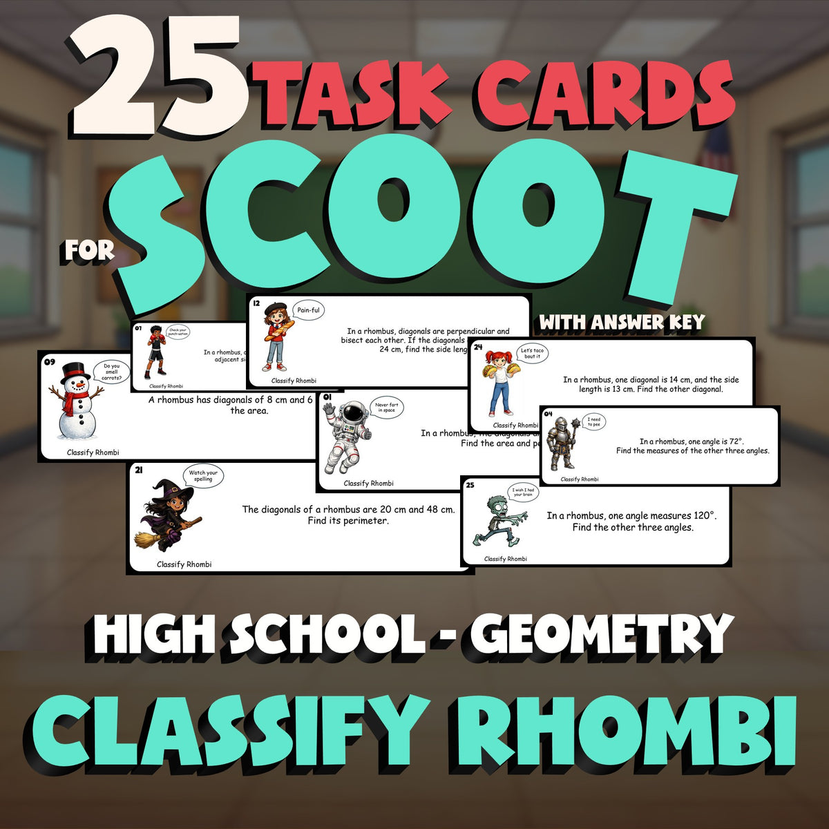 Classify Rhombi SCOOT TASK CARDS Math Game - No Prep Geometry Review Activity