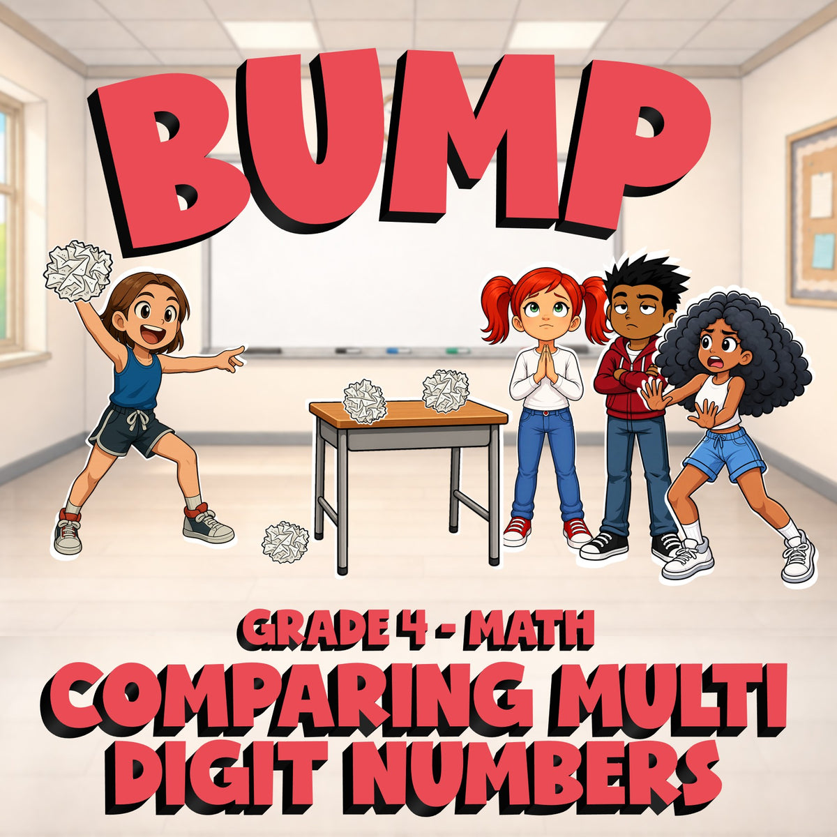 Comparing Multi Digit Numbers BUMP Math Game - No Prep Grade 4 Review Activity