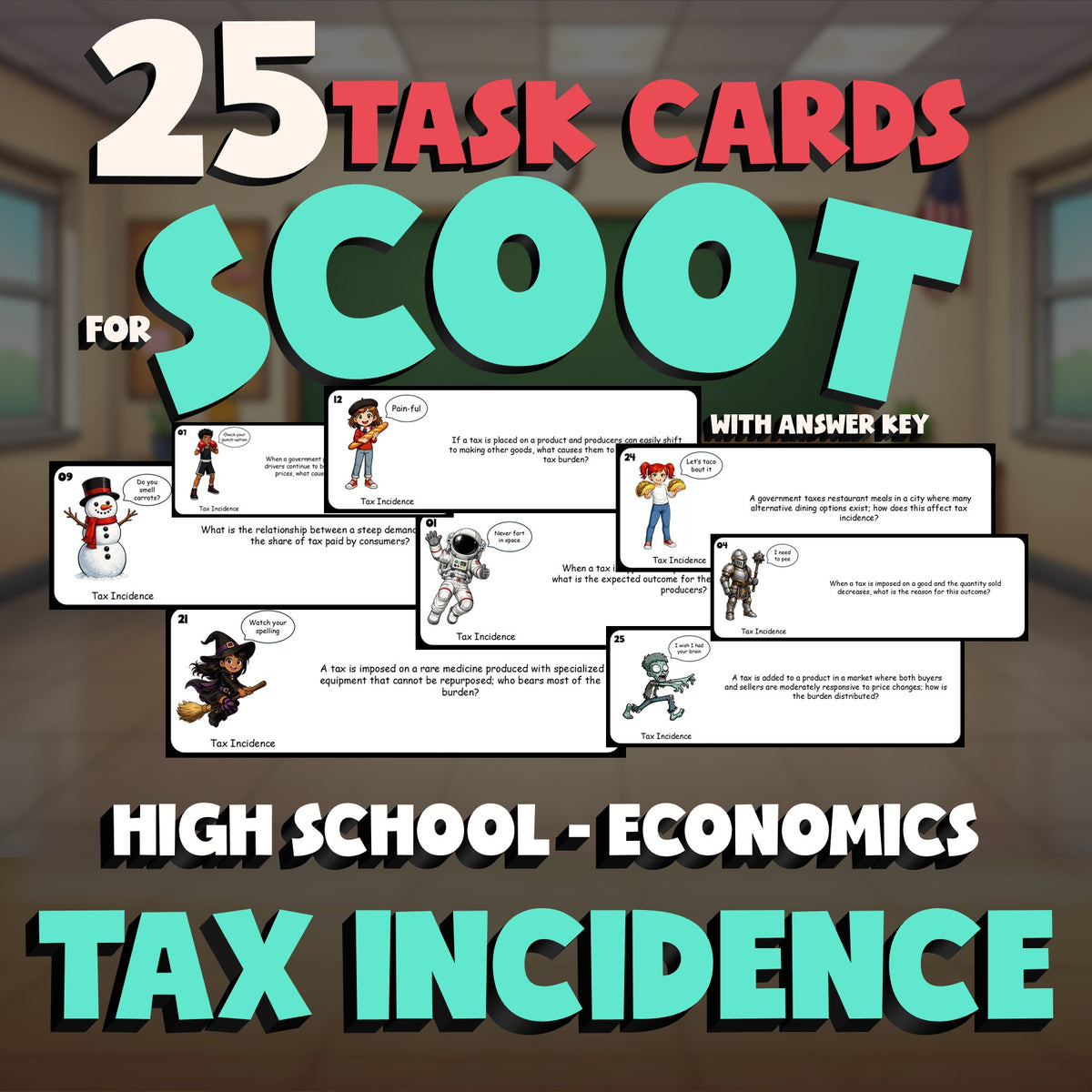 Tax Incidence SCOOT TASK CARDS Economics Game - No Prep Review Activity