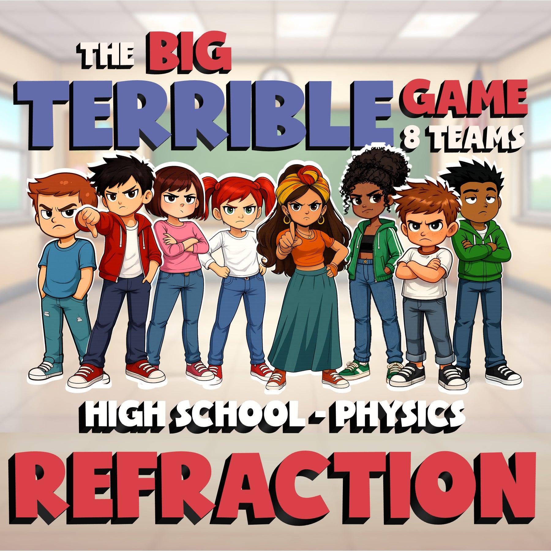 Refraction BIG TERRIBLE GAME - No Prep Physics Science Review Activity
