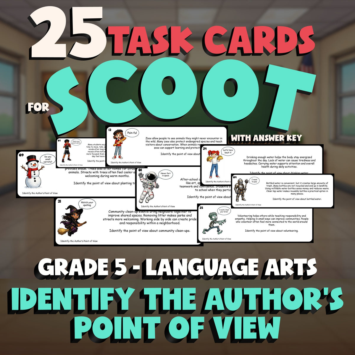 Identify the Author’s Point of View SCOOT TASK CARDS ELA Game - No Prep Grade 5