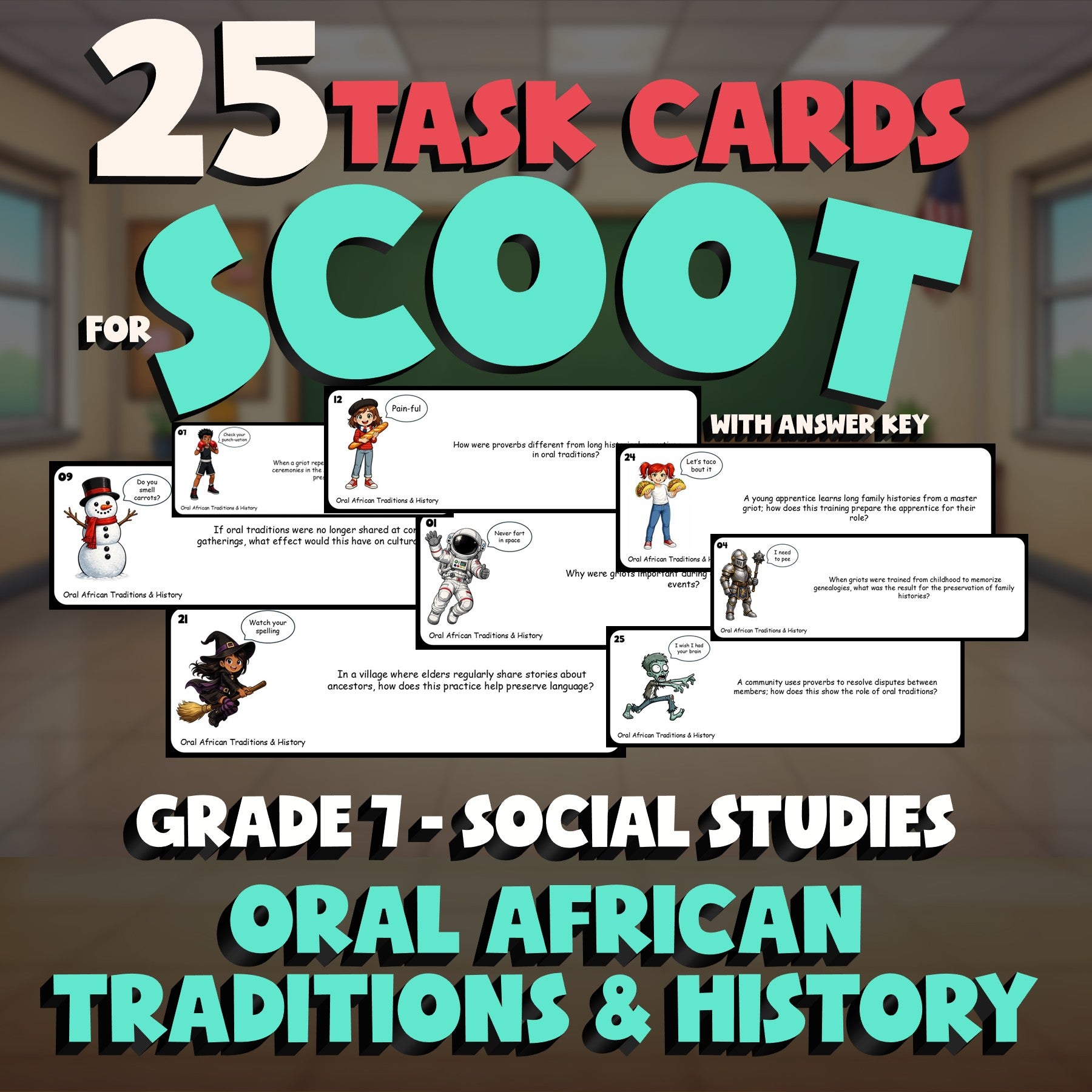 Oral African Traditions & History SCOOT TASK CARDS Socials Game - Grade 7