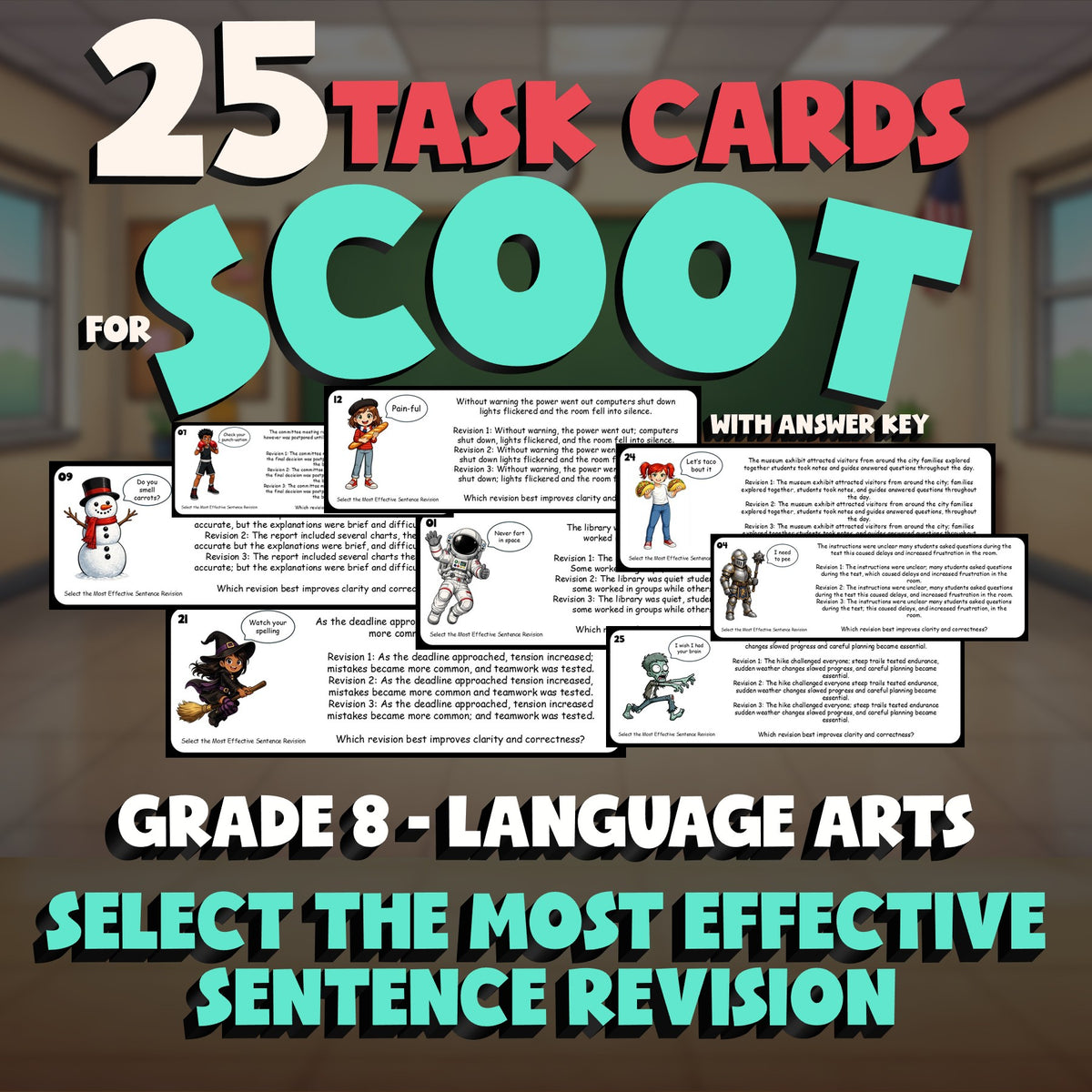 Select the Most Effective Sentence Revision SCOOT TASK CARDS ELA Game - Grade 8