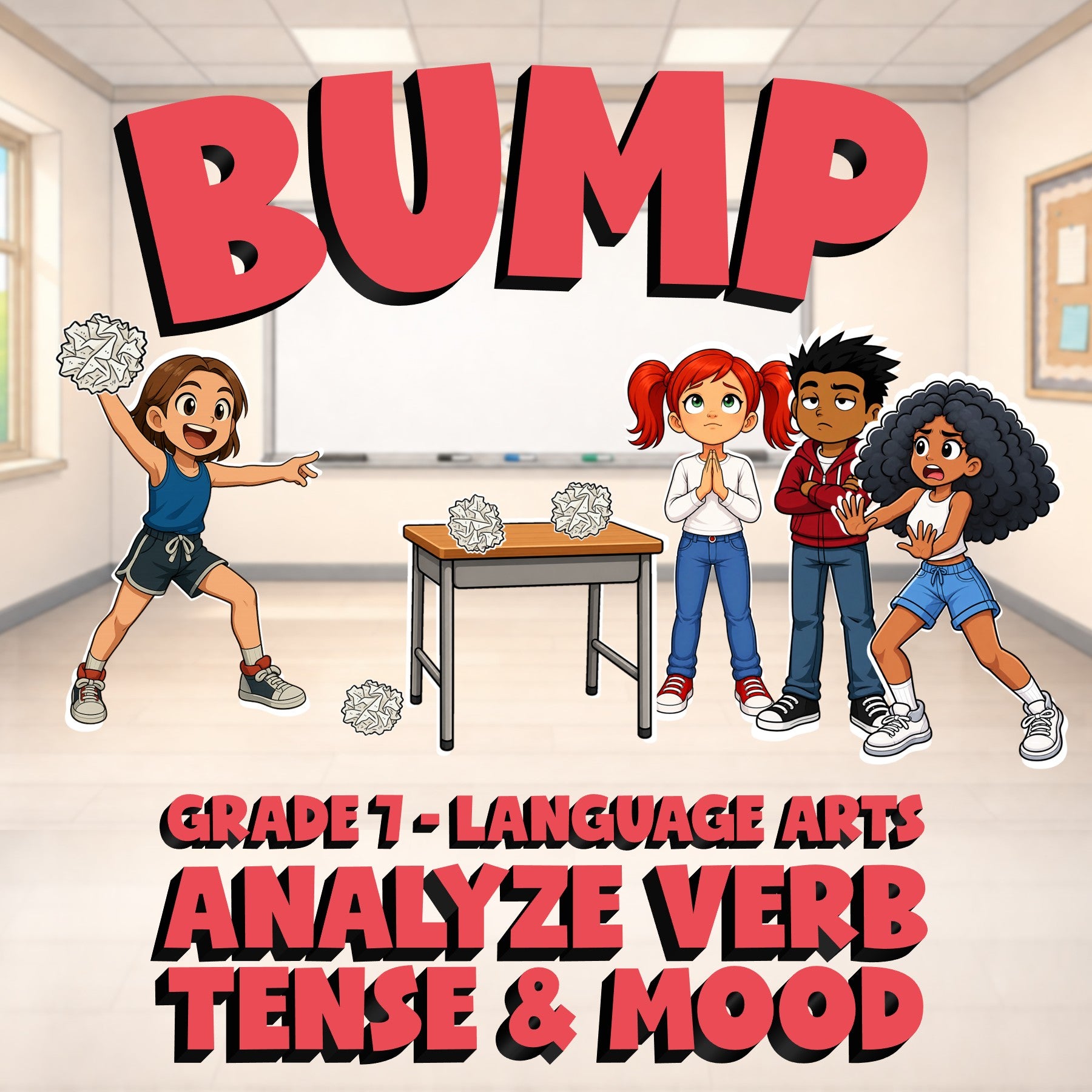 Analyze Verb Tense & Mood BUMP ELA Game - No Prep Grade 7 Review Activity
