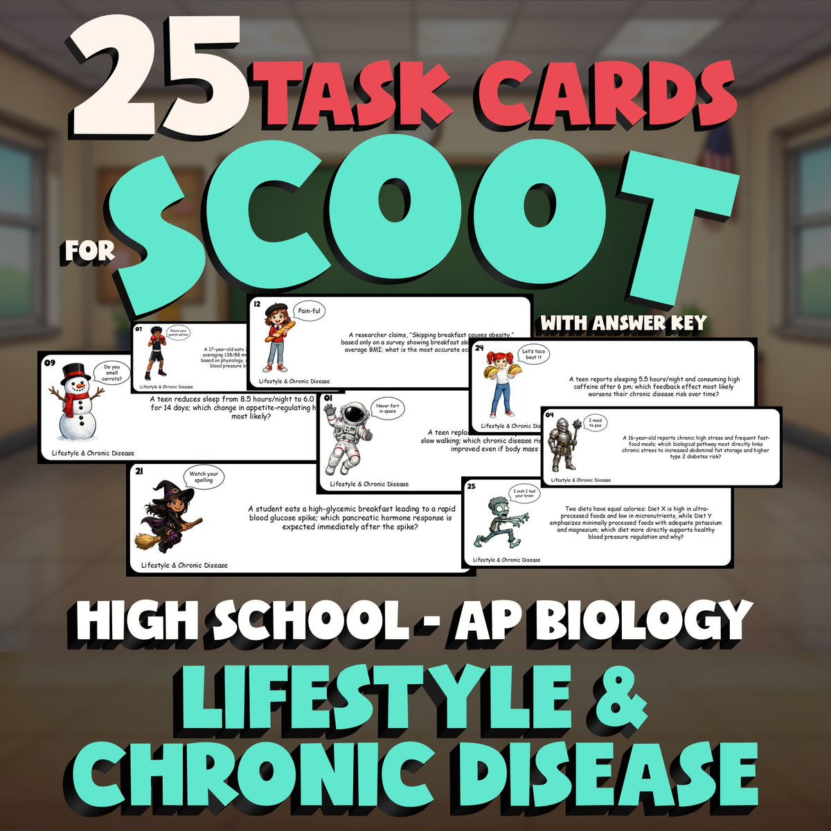 Lifestyle & Chronic Disease SCOOT TASK CARDS Science Game - No Prep AP Biology