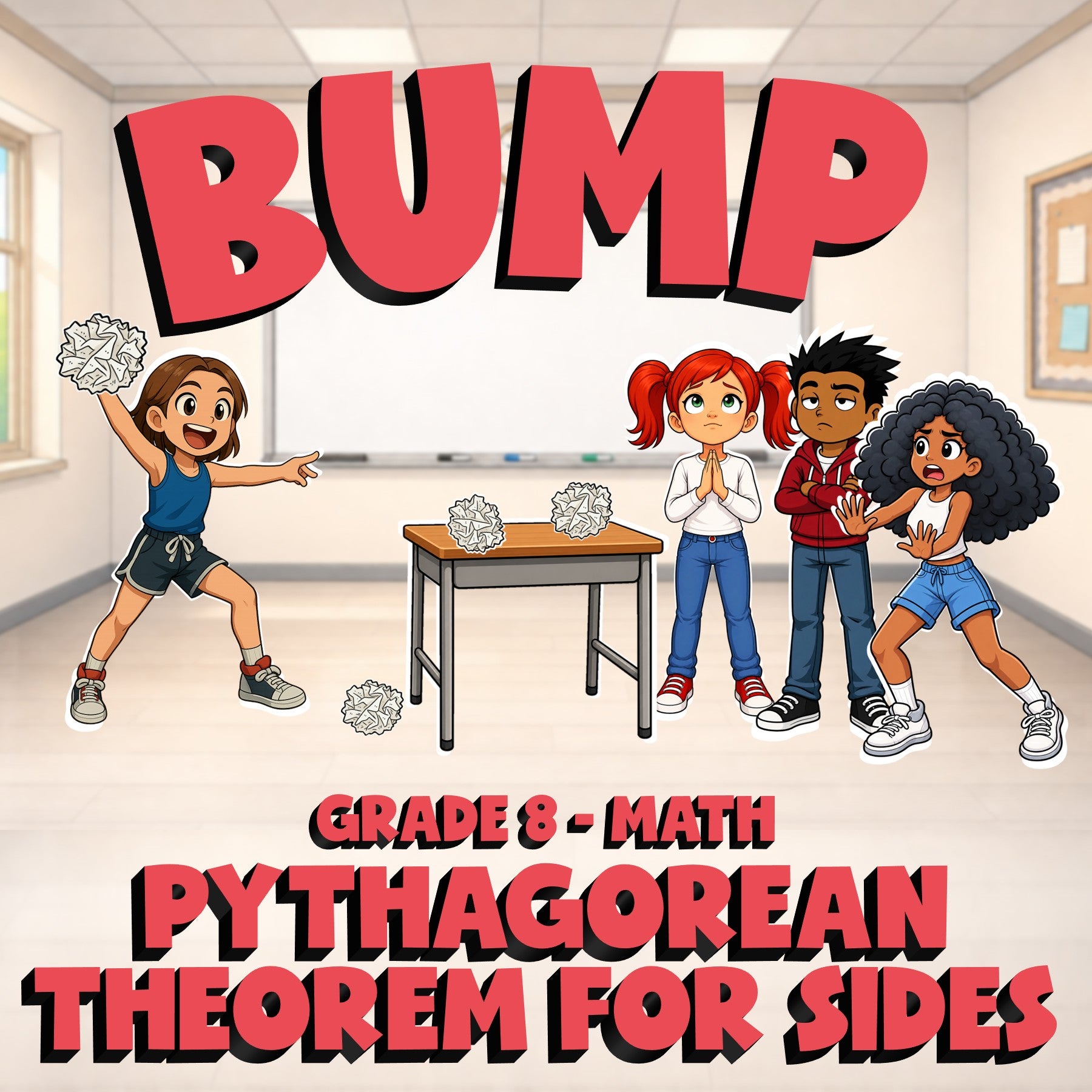 Pythagorean Theorem for Sides BUMP Math Game - No Prep Grade 8 Review Activity