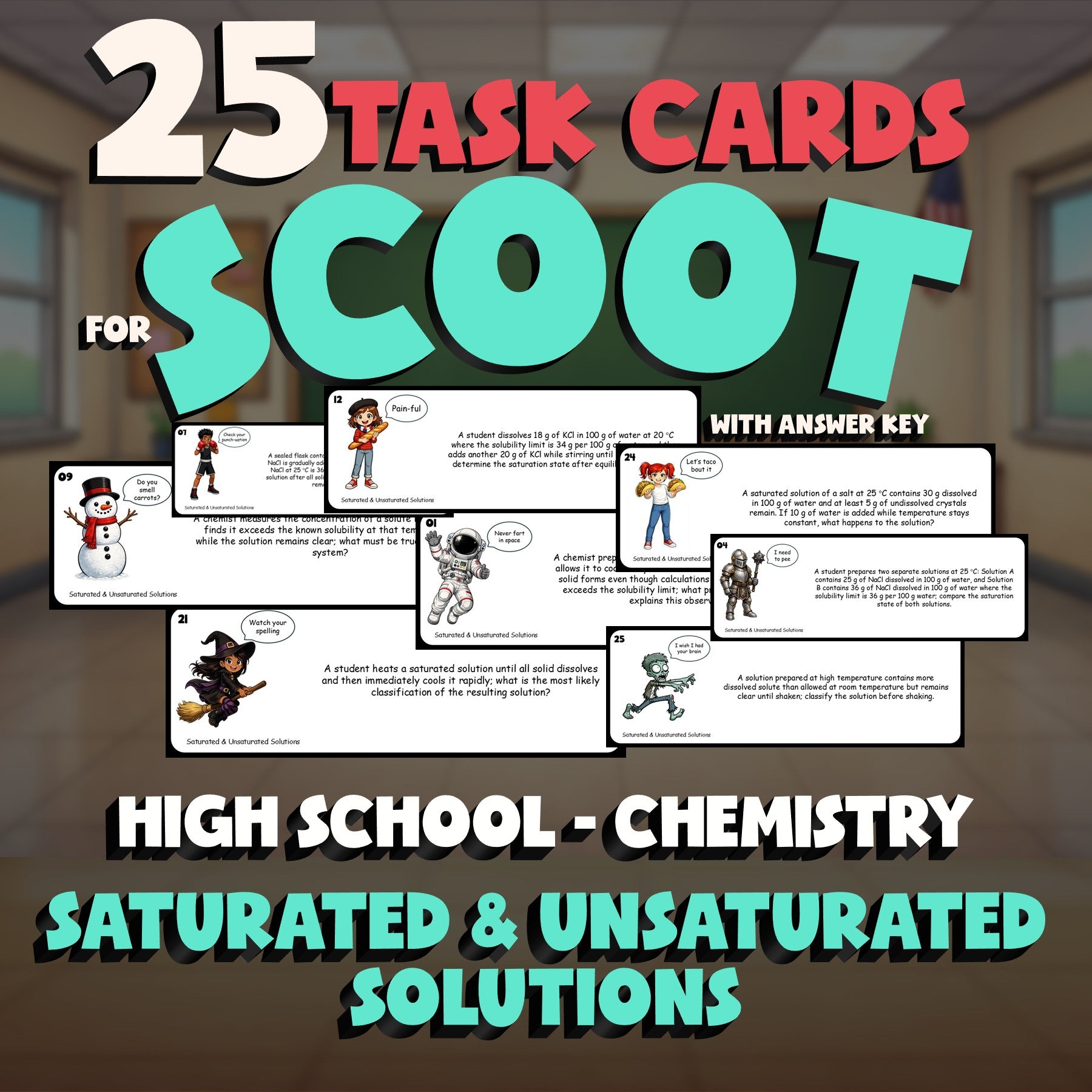 Saturated & Unsaturated Solutions SCOOT TASK CARDS Science Game - Chemistry