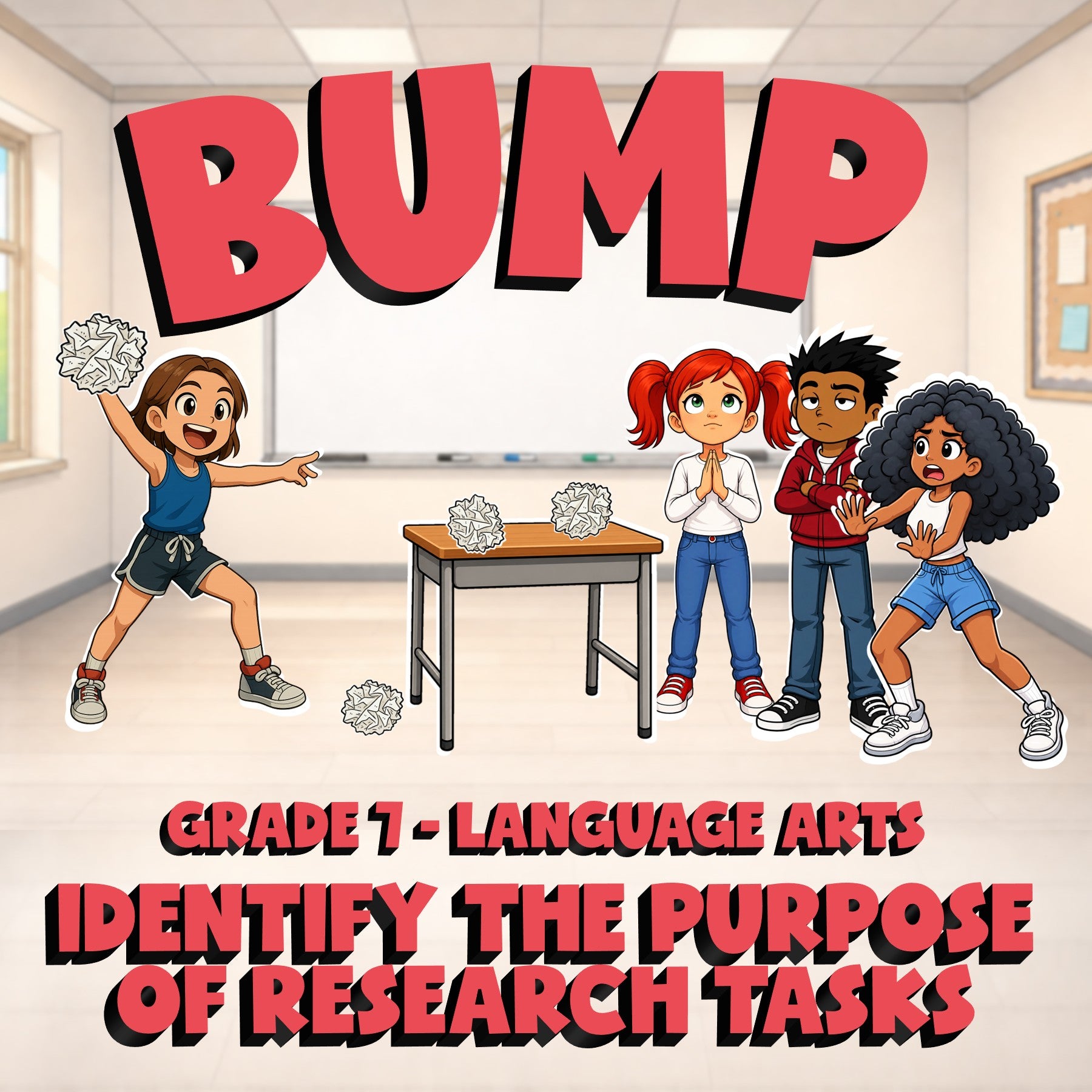 Identify the Purpose of Research Tasks BUMP ELA Game - No Prep Grade 7 Review