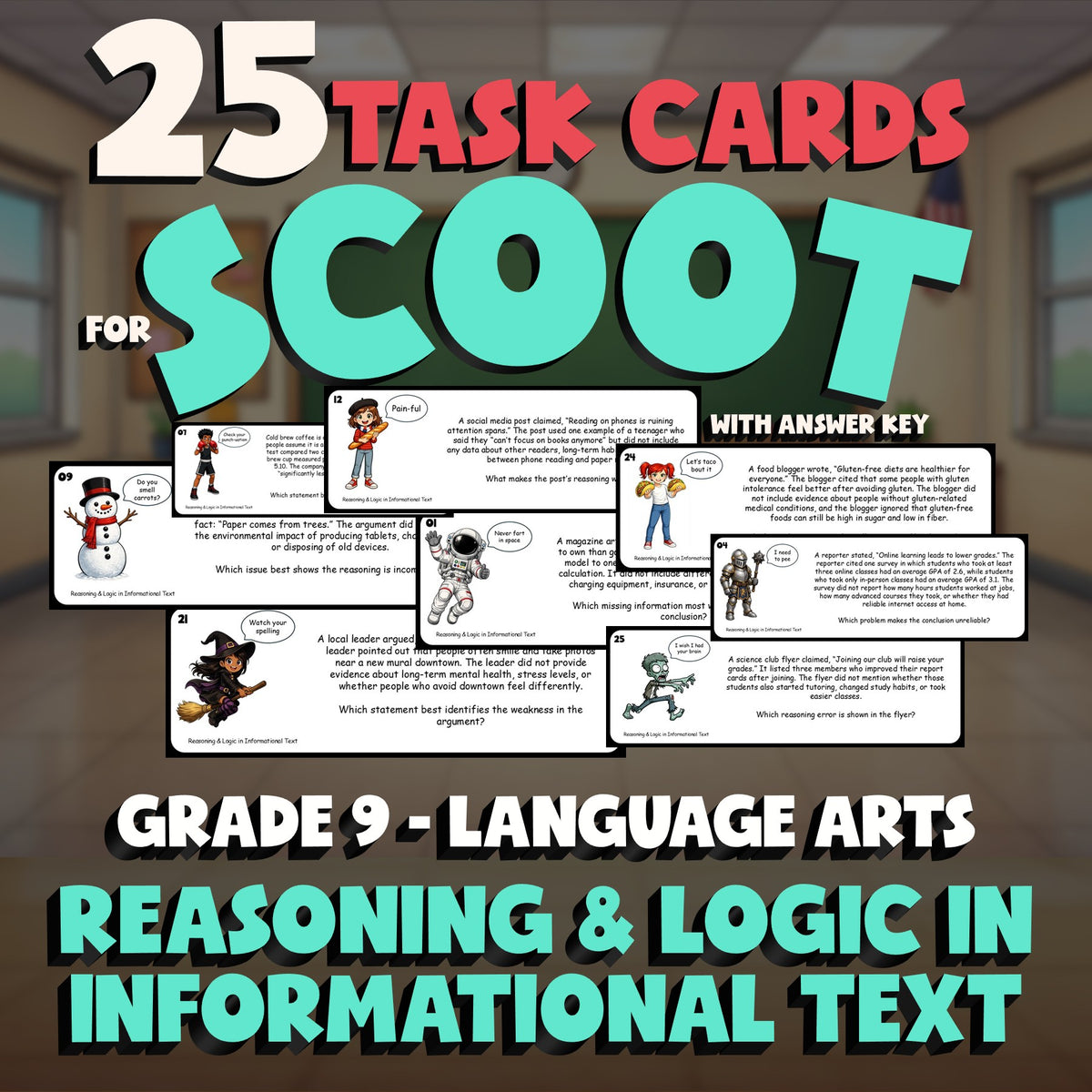 Reasoning & Logic in Informational Text SCOOT TASK CARDS ELA Game - Grade 9