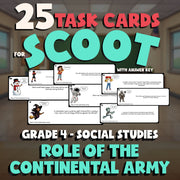 Role of the Continental Army SCOOT TASK CARDS Socials Game - No Prep Grade 4