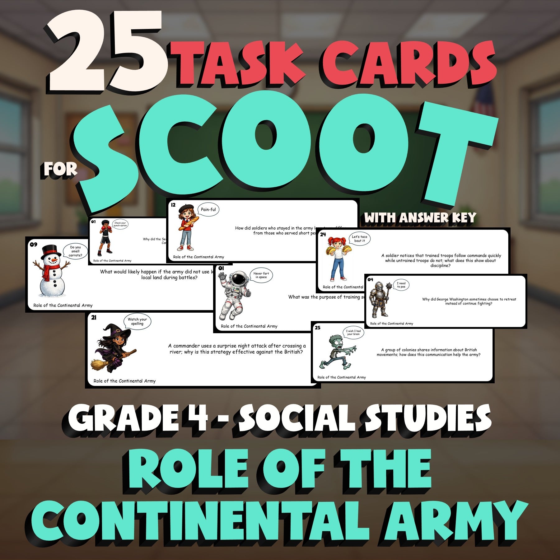 Role of the Continental Army SCOOT TASK CARDS Socials Game - No Prep Grade 4