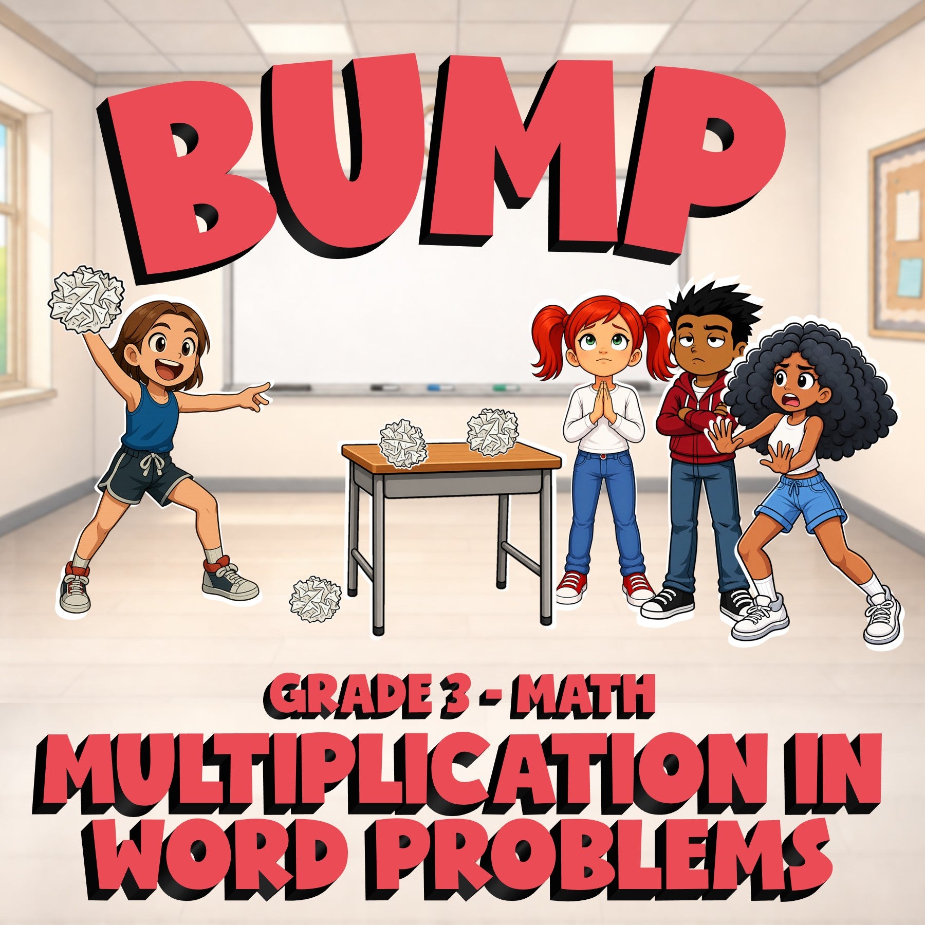 Multiplication in Word Problems BUMP Math Game - No Prep Grade 3 Review Activity