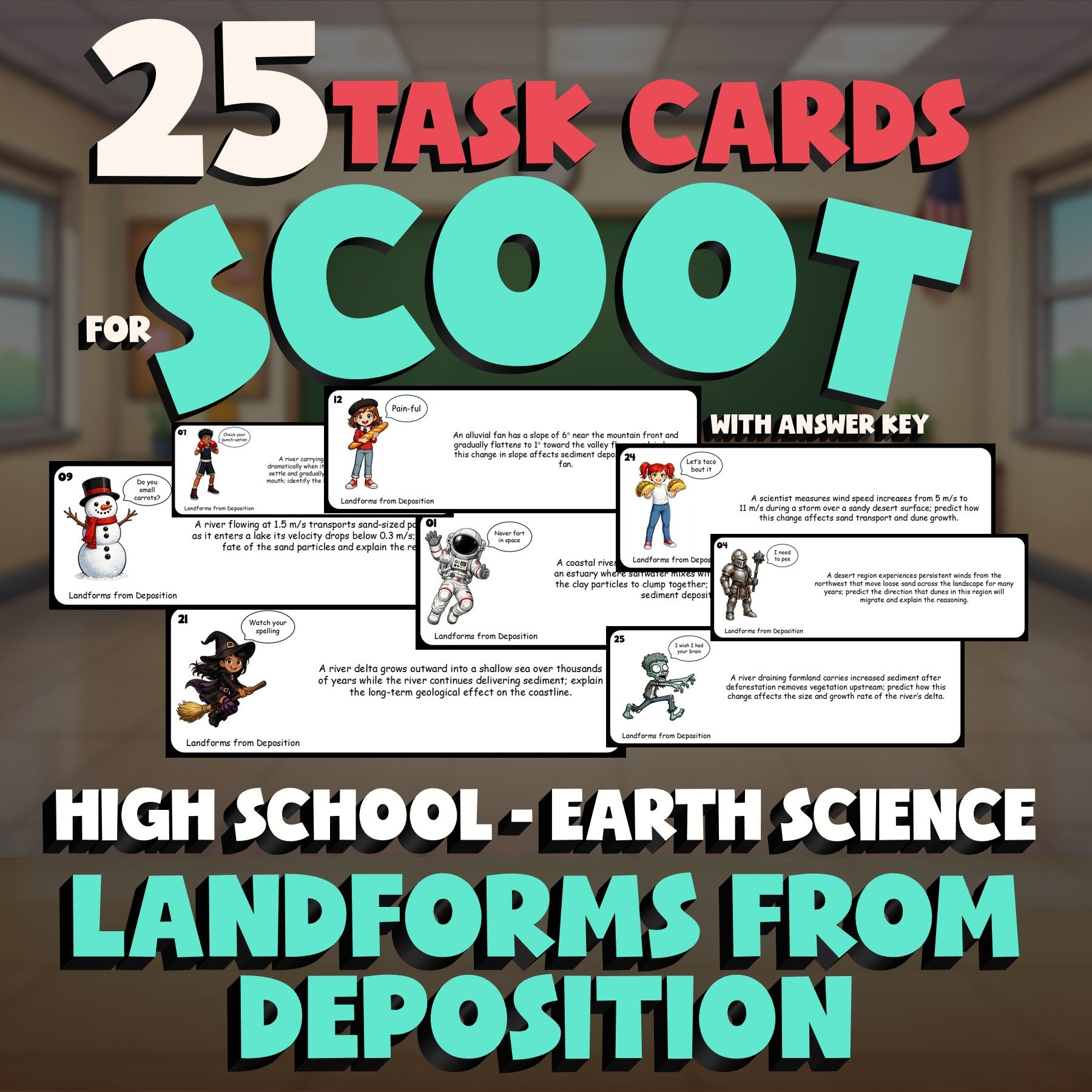 Landforms from Deposition SCOOT TASK CARDS Game - No Prep Earth Science Review
