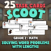 Solving Word Problems with Lengths SCOOT TASK CARDS Math Game - No Prep Grade 3