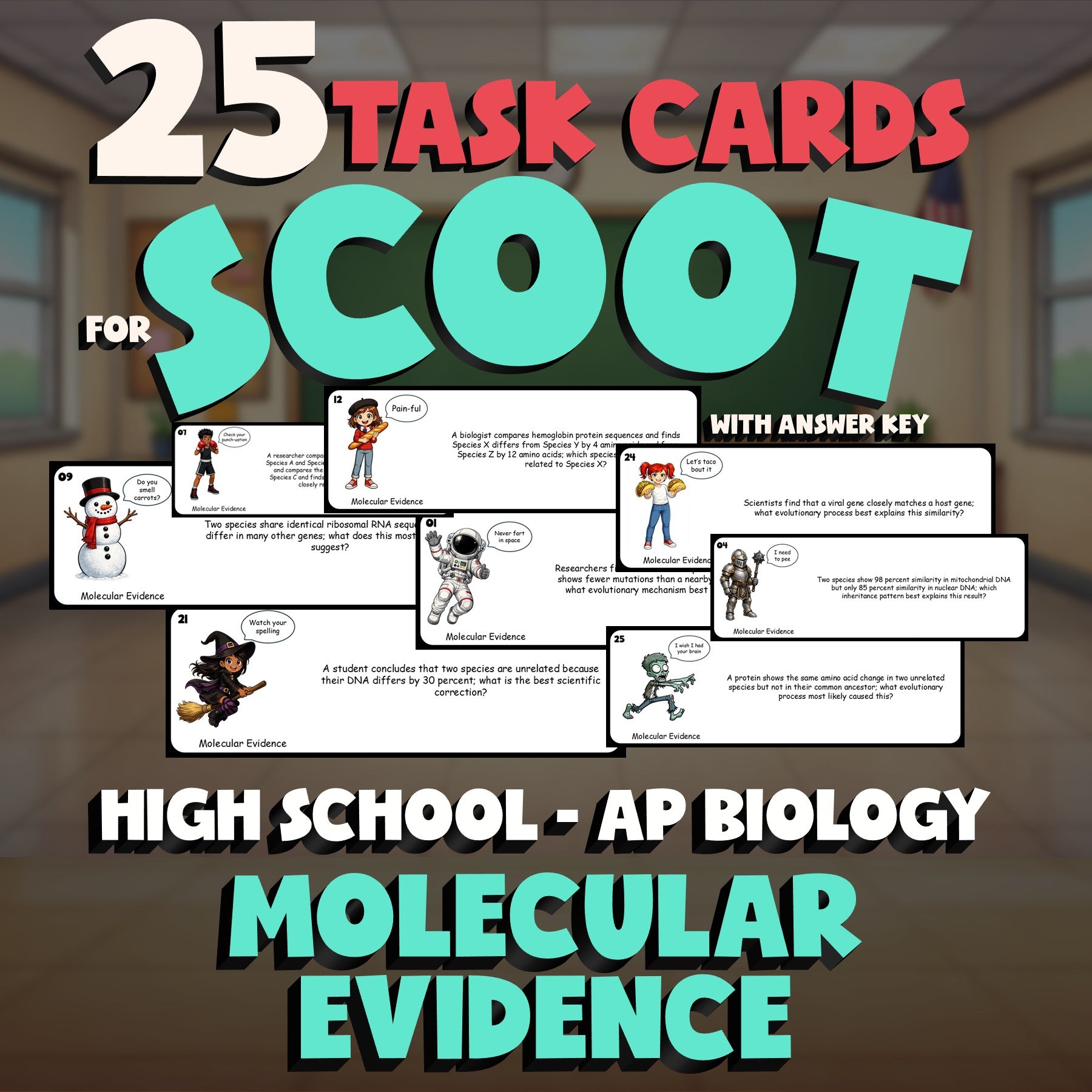 Molecular Evidence SCOOT TASK CARDS Science Game - No Prep AP Biology Review