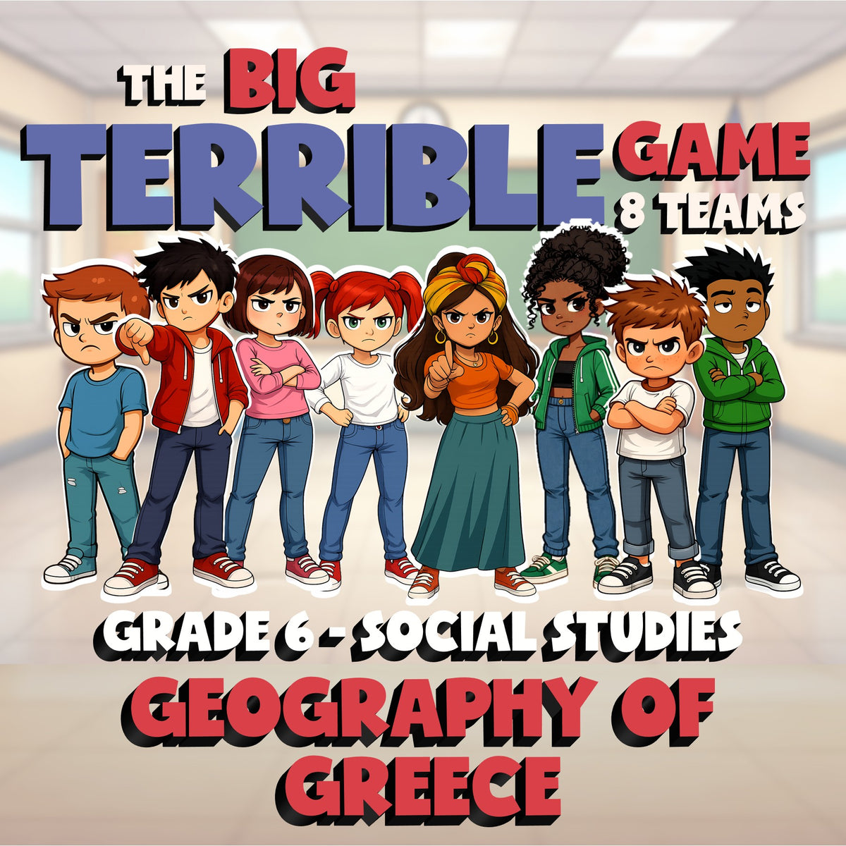 Geography of Greece BIG TERRIBLE GAME - No Prep Grade 6 Socials Review Activity
