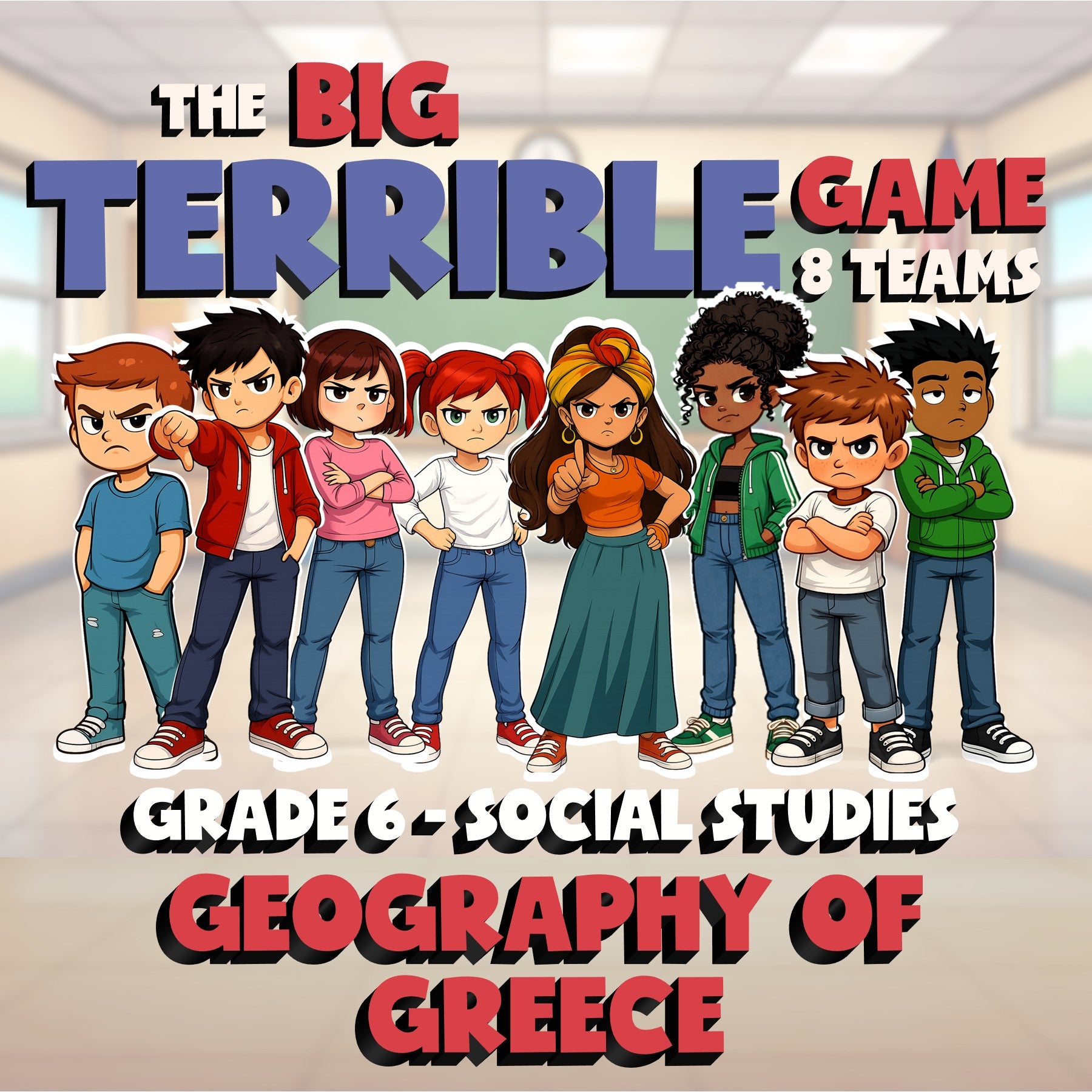 Geography of Greece BIG TERRIBLE GAME - No Prep Grade 6 Socials Review Activity