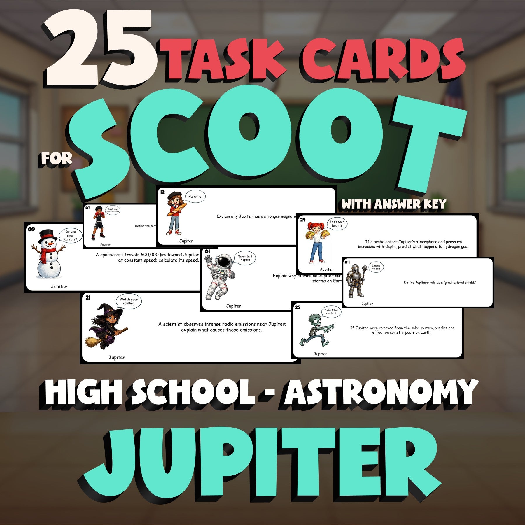 Jupiter SCOOT TASK CARDS Science Game - No Prep Astronomy Review Activity
