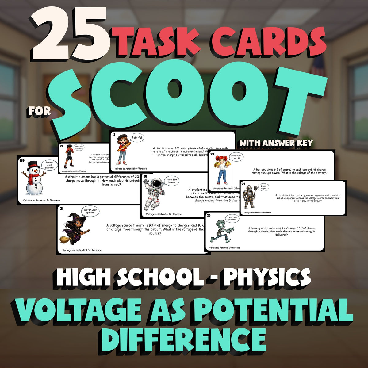Voltage as Potential Difference SCOOT TASK CARDS Science Game - No Prep Physics
