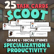 Specialization & Productivity SCOOT TASK CARDS Socials Game - No Prep Grade 6