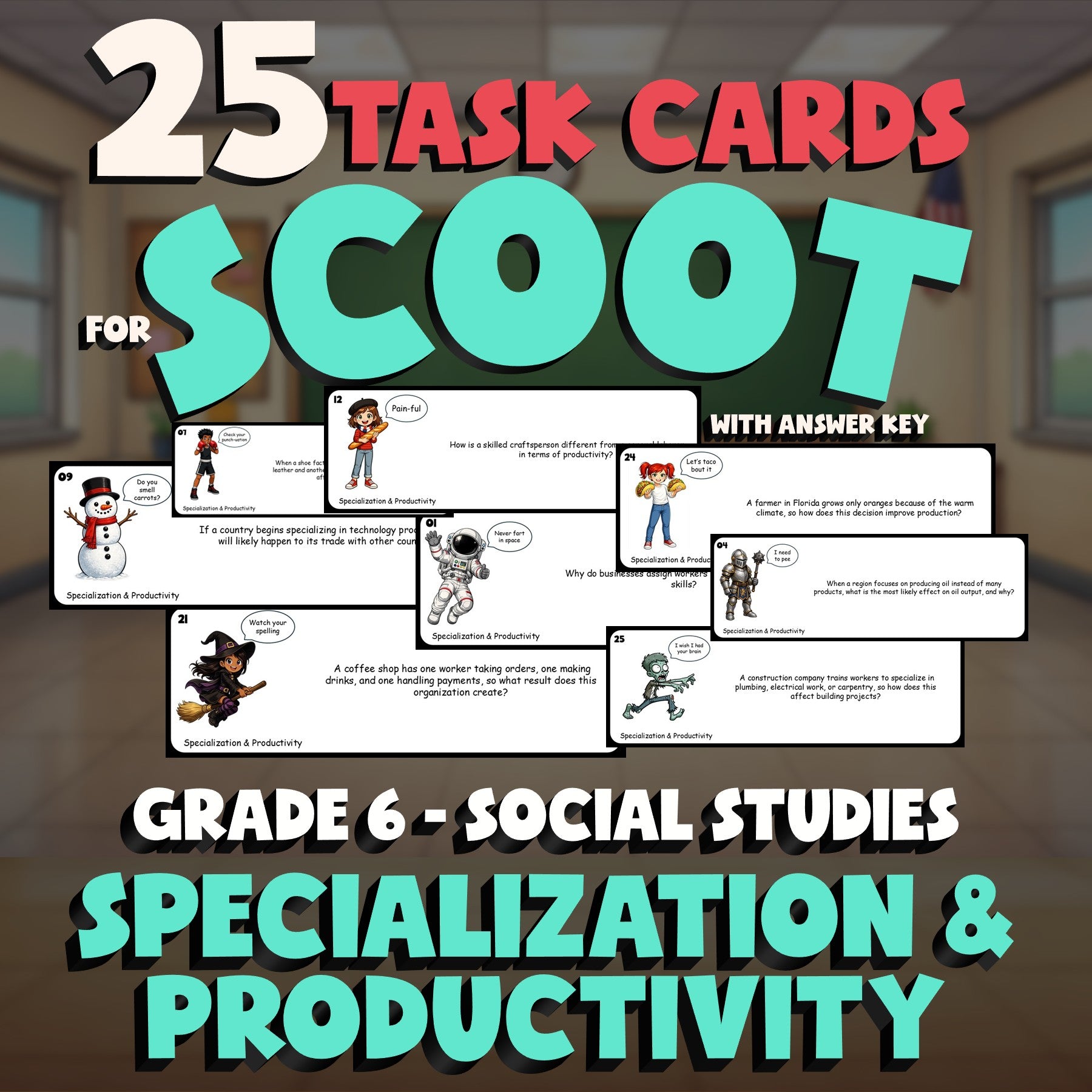 Specialization & Productivity SCOOT TASK CARDS Socials Game - No Prep Grade 6
