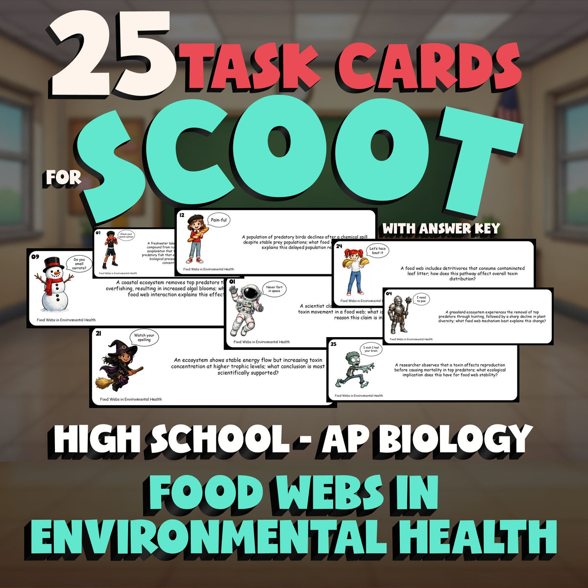 Food Webs in Environmental Health SCOOT TASK CARDS Science Game - AP Biology
