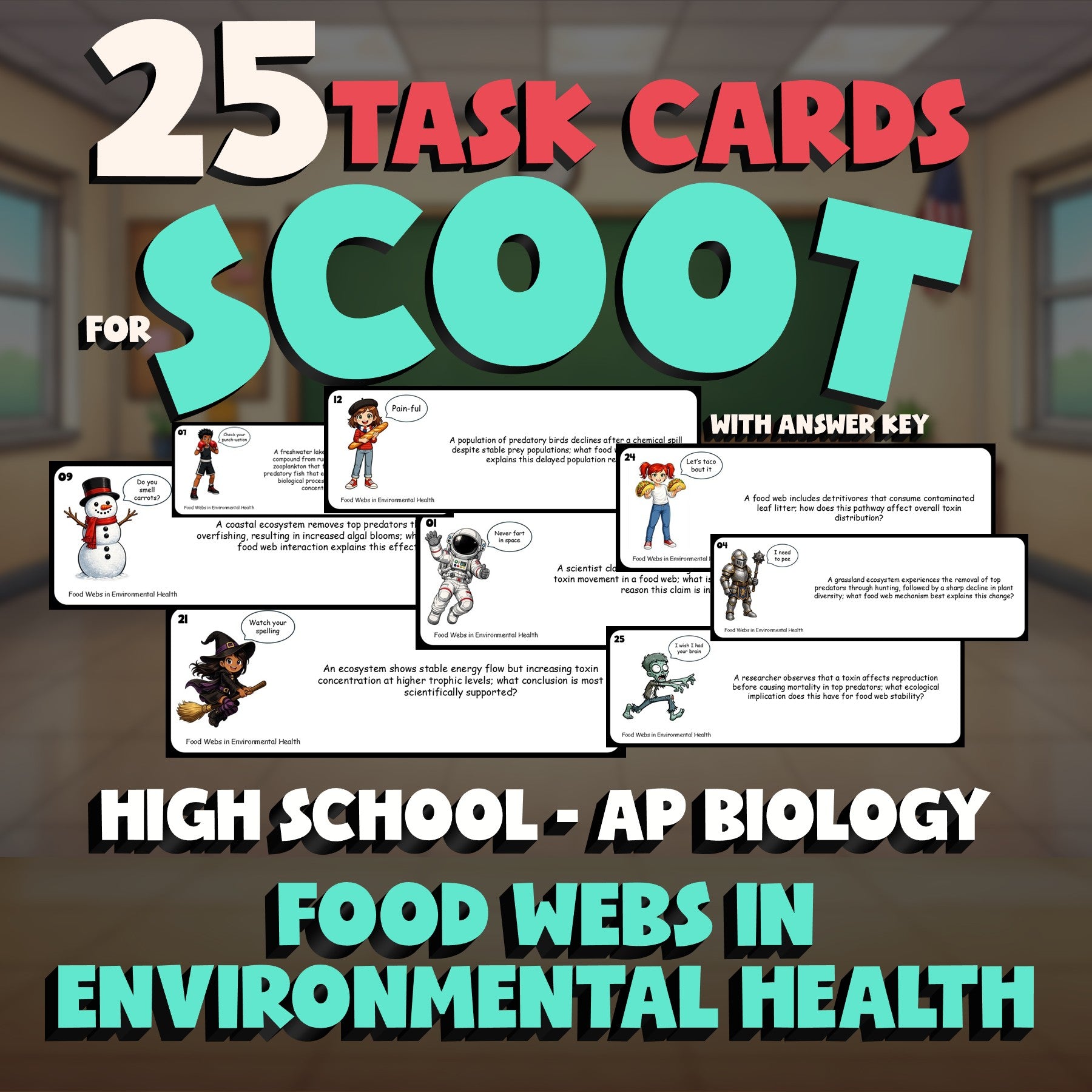 Food Webs in Environmental Health SCOOT TASK CARDS Science Game - AP Biology