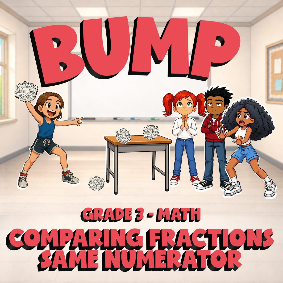 Comparing Fractions  Same Numerator BUMP Math Game - No Prep Grade 3 Review
