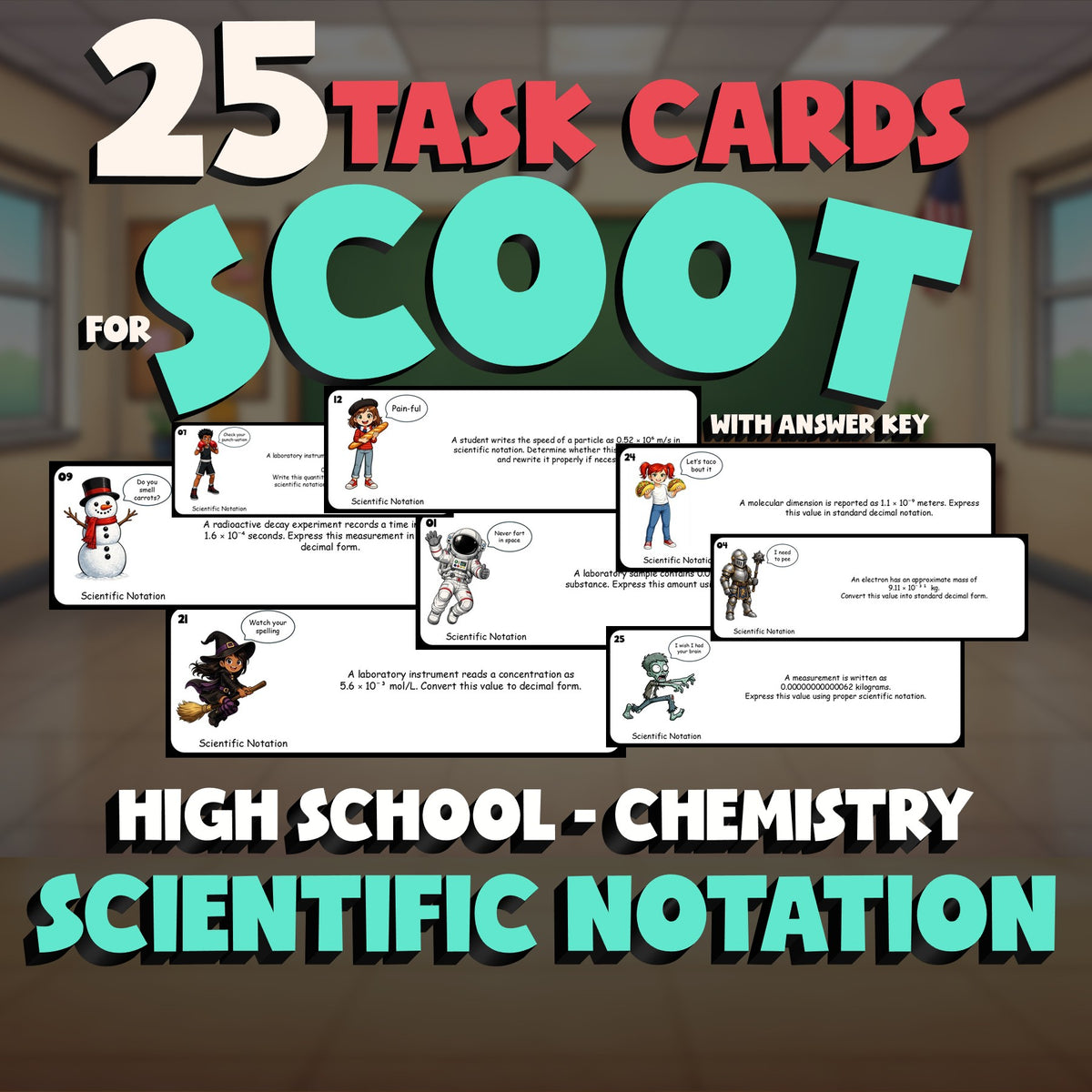 Scientific Notation SCOOT TASK CARDS Science Game - No Prep Chemistry Review
