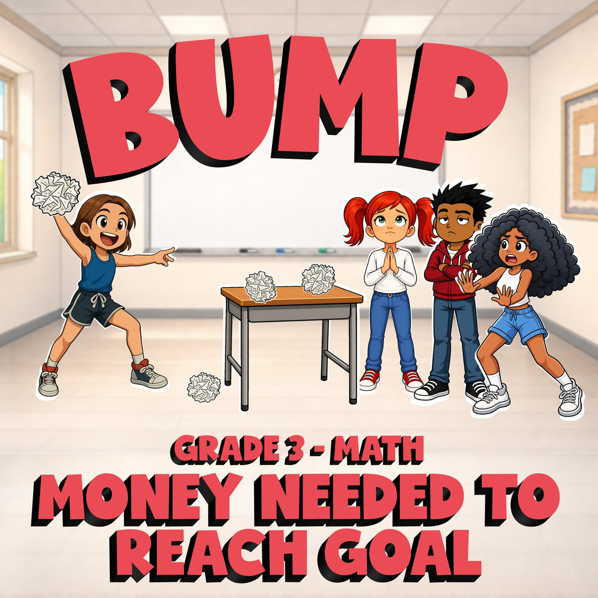 Money Needed to Reach Goal BUMP Math Game - No Prep Grade 3 Review Activity