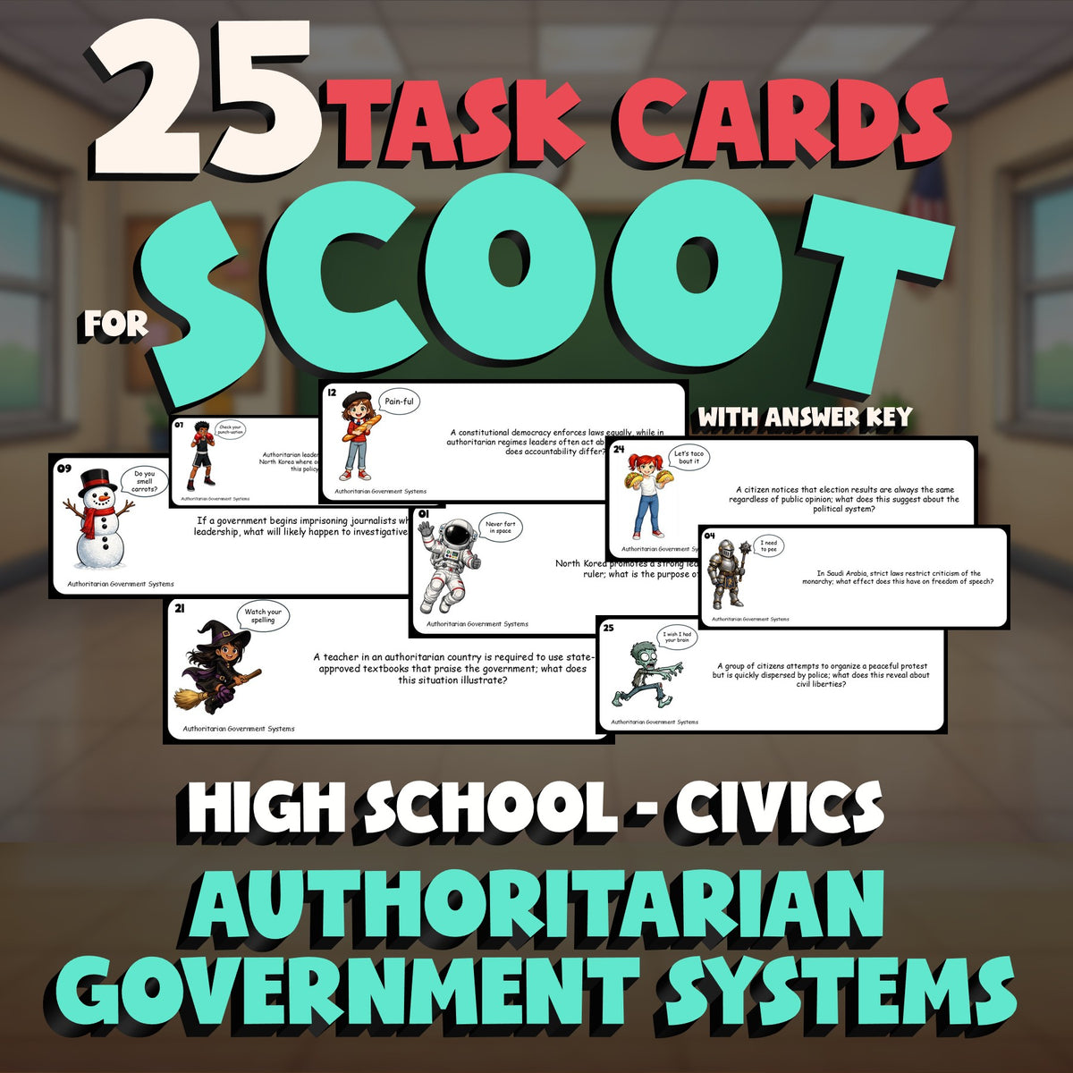 Authoritarian Government Systems SCOOT TASK CARDS Civics Game - No Prep Review