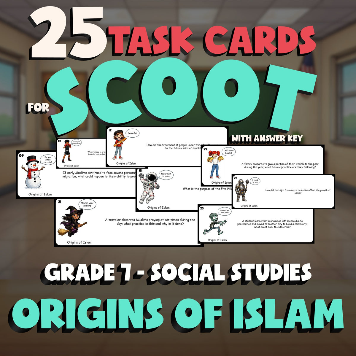 Origins of Islam SCOOT TASK CARDS Socials Game - No Prep Grade 7 Review Activity