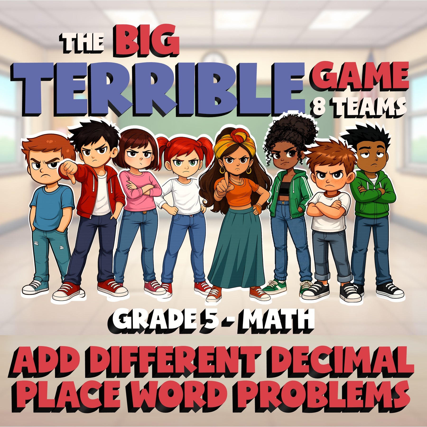 Add Different Decimal Place Word Problems BIG TERRIBLE GAME - Grade 5 Math